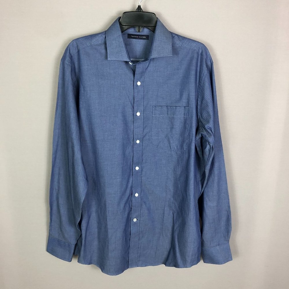 Tommy Hilfiger Blue Regular Fit Cotton Dress Shirt Size 15 1/2  (36/37)